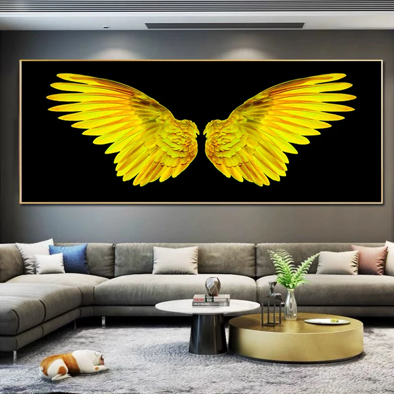 Angel Golden Feather Wings Modern Wall Art Posters Canvas Painting Oil Painting Prints Wall Pictures for Livingroom Decor Home