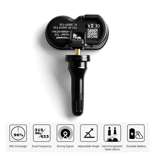 Foxwell T10 Universal Programmable TPMS Sensor Rubber Valve Stem 433/315 MHz 2 in 1 Gum Head