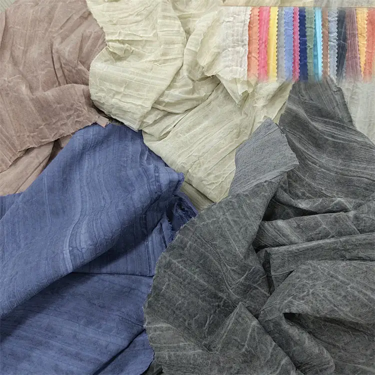 OEM ODM 97%polyester 3%spandex tie-dye woven Imitation linen wrinkle polyester abaya crinkle fabric for abaya