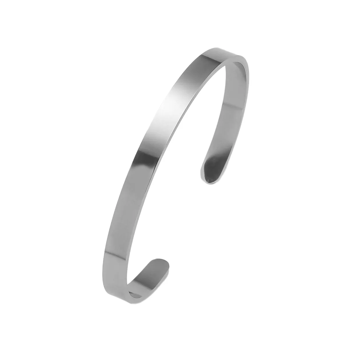 Smooth Strip Open Stainless Steel C-Shaped Bracelet Support Custom Logo Engraved Bangle Women