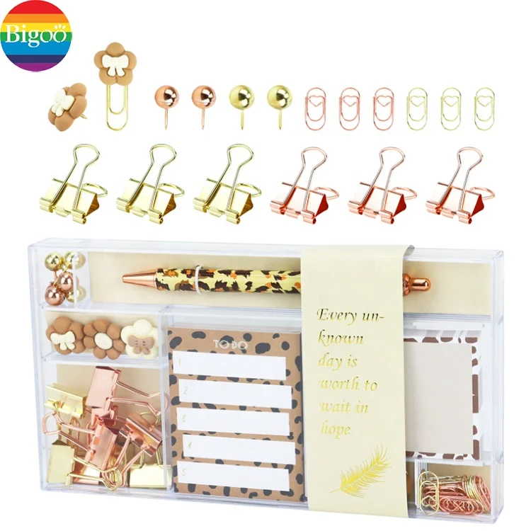 Fancy customized stationery set with notepads binder clips in gift box for school office supplies