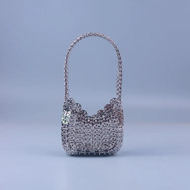 Famous Brand Sequins Glitter Handbags Silver Metal Crossbody Bag Luxury Designer Evening Underarm Shoulder Bag