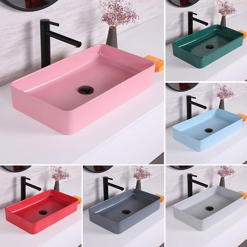 Novel Design Above Counter Art Basin Lavamanos Modern Ceramic Bathroom Sink Pink Table Top Wash Basin