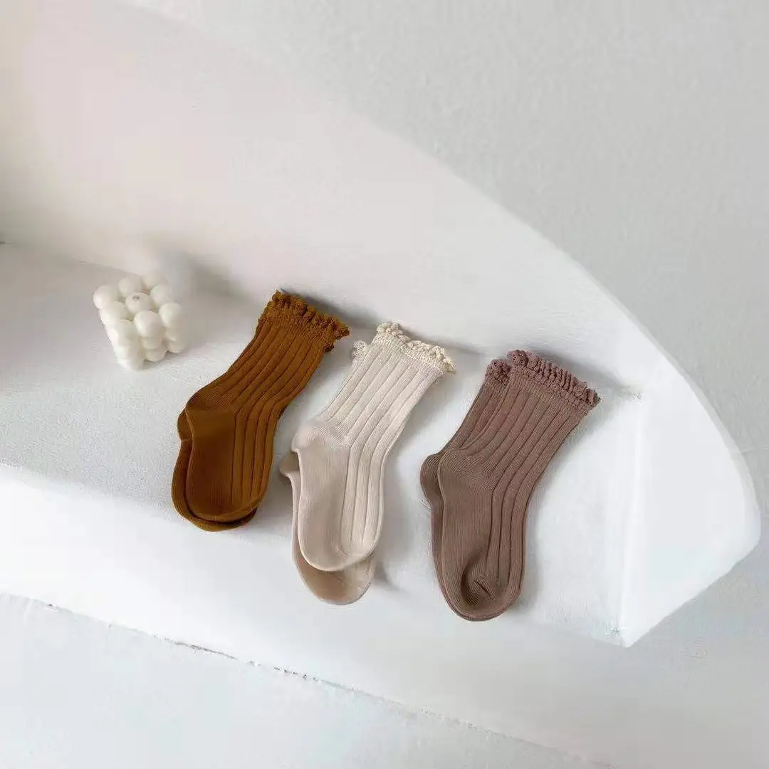  children girls ribbed ruffles frilly socks fashion kids combed cotton colorful