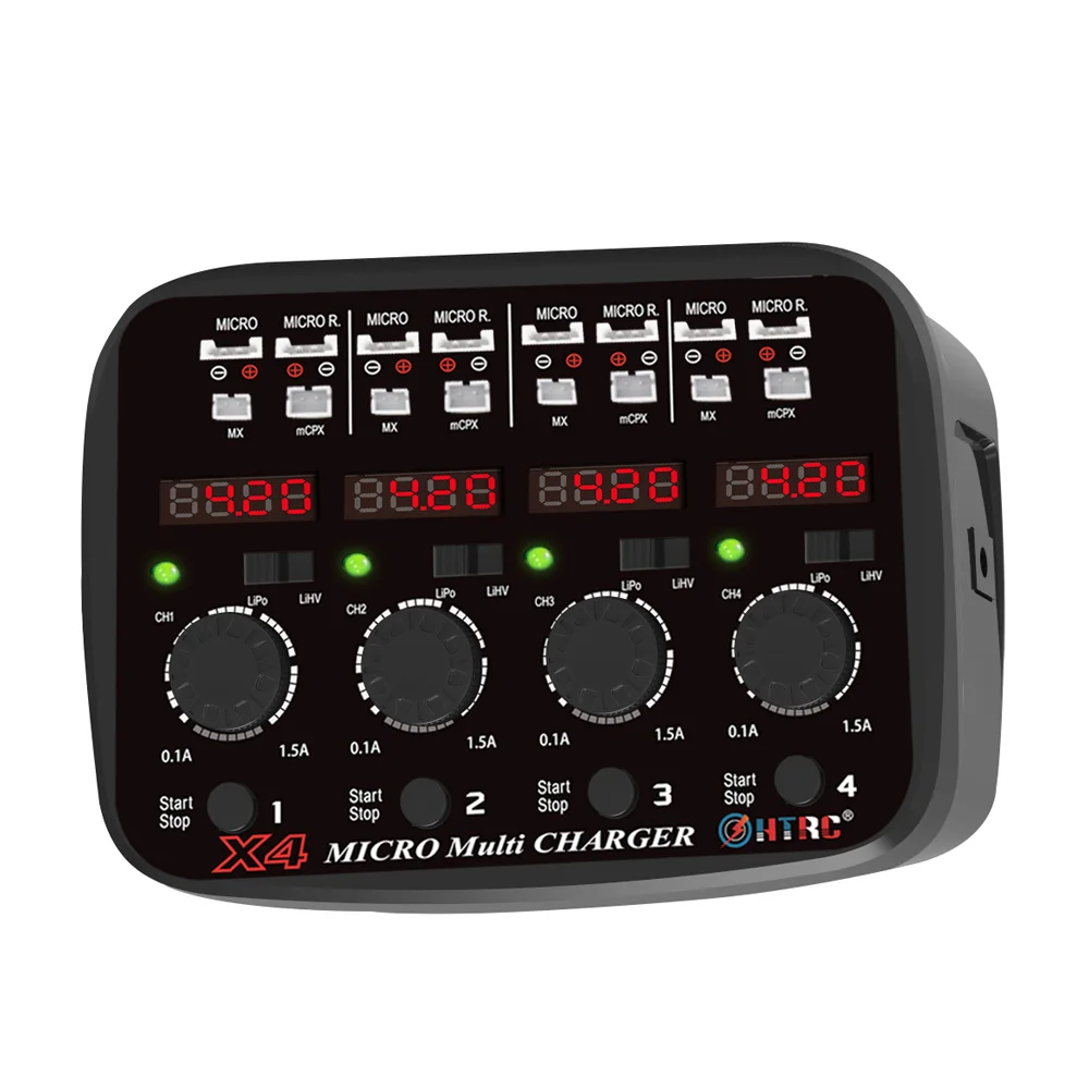 HTRC X4 100-240V 24W 1.5A Quattro AC DC 4x1s LED And Audible Sound Indicate for Lipo/Lihv Micro Battery Charger