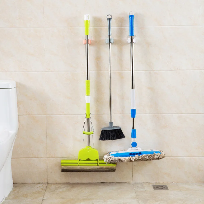 Powerful Wall Hanging Storage Multifunctional Detachable Bathroom Mop Holder with Punching Clamp Hook Kitchen Load-Bearing Rack