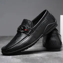 New Style Designer Soft Rubber Sole Male Slip on Casual Driving Genuine Leather Loafers Boat Dress Shoes for Men