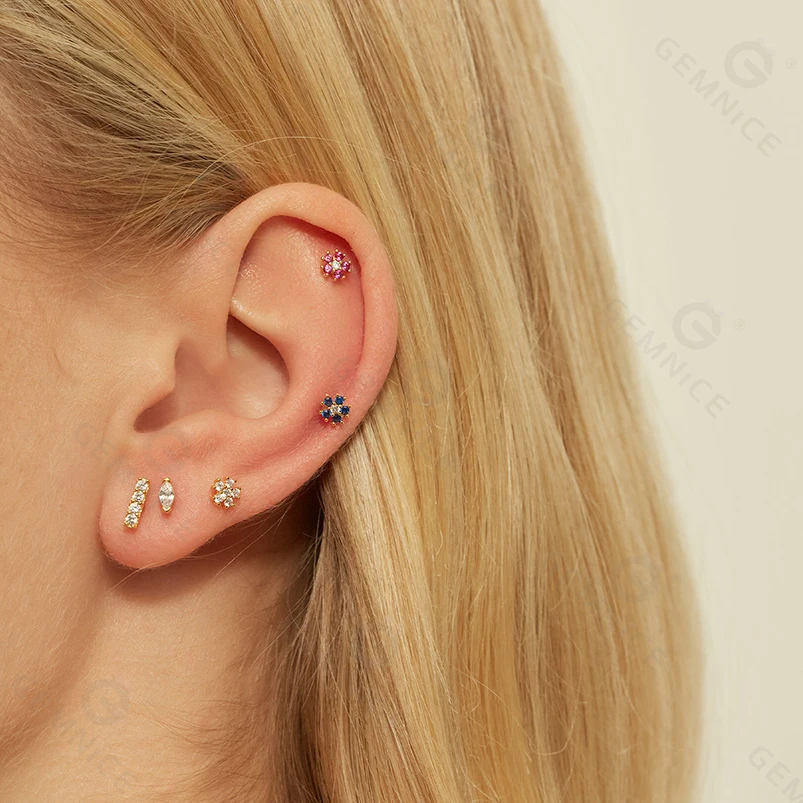 Gemnel fashion 925 silver  thread and threadless pin piercing jewelry part accessories bar stud earrings