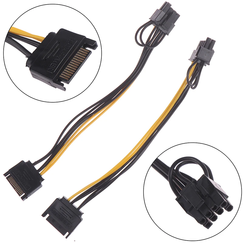 SATA 15 Pin Sata Male to PCI-E Express 6+2 Pin Male Video Adapter Connector 20cm 8 Pin Power Cable for CPU Video Card