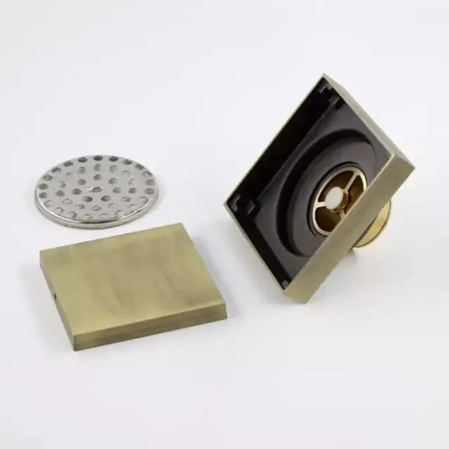 Smart Copper Square in Tile Insert Concealed Floor Brushed Brass Gold Waste Drain