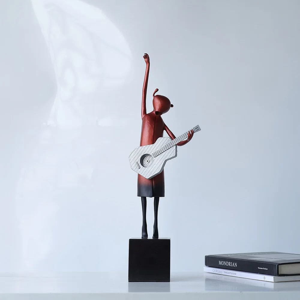 Modern art home decor cast iron antique sculpture Music Guitar abstract decorative desktop statue figure