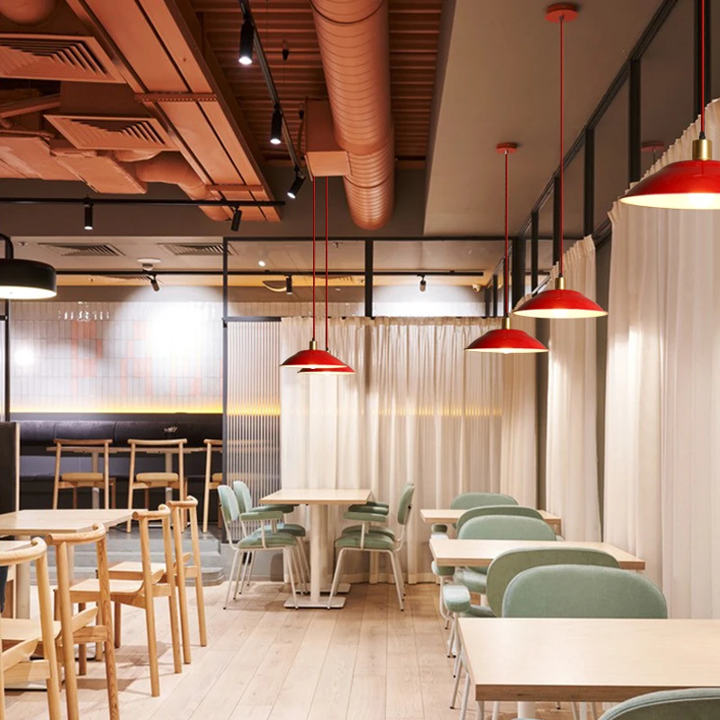 E27 metal industrial  hang light workshop exhibition hall warehouse workshop office gym cafe restaurant red pendant light