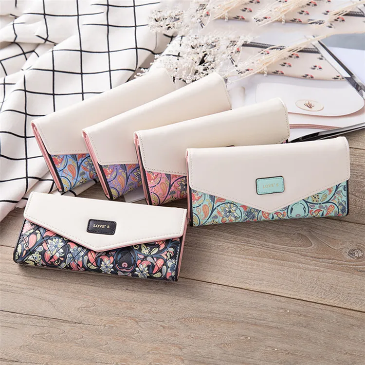 
Women Embroidered Envelope Wallets Pu Leather Zipper Clasp Clutch Wallet 