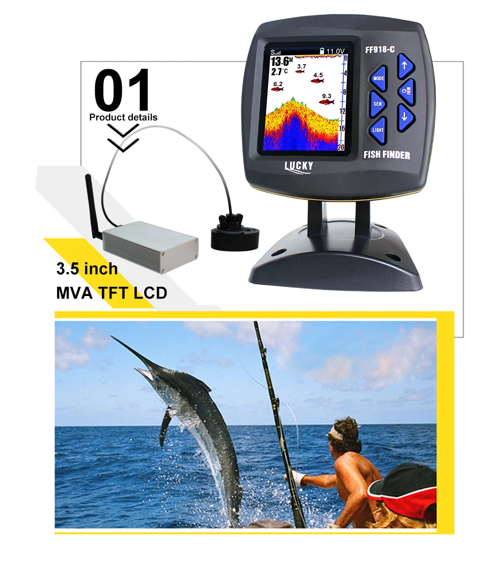 Camoro FF918-CWLS лодка Fish Finder с цветным дисплеем беспроводное рабочее 300 м глубина 100 рыб Охота детектор