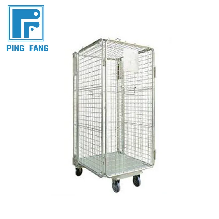 Foldable Steel Wire Mesh Material Warehouse Used Roll off Container Cage Trolley warehouse roll cages storage cart