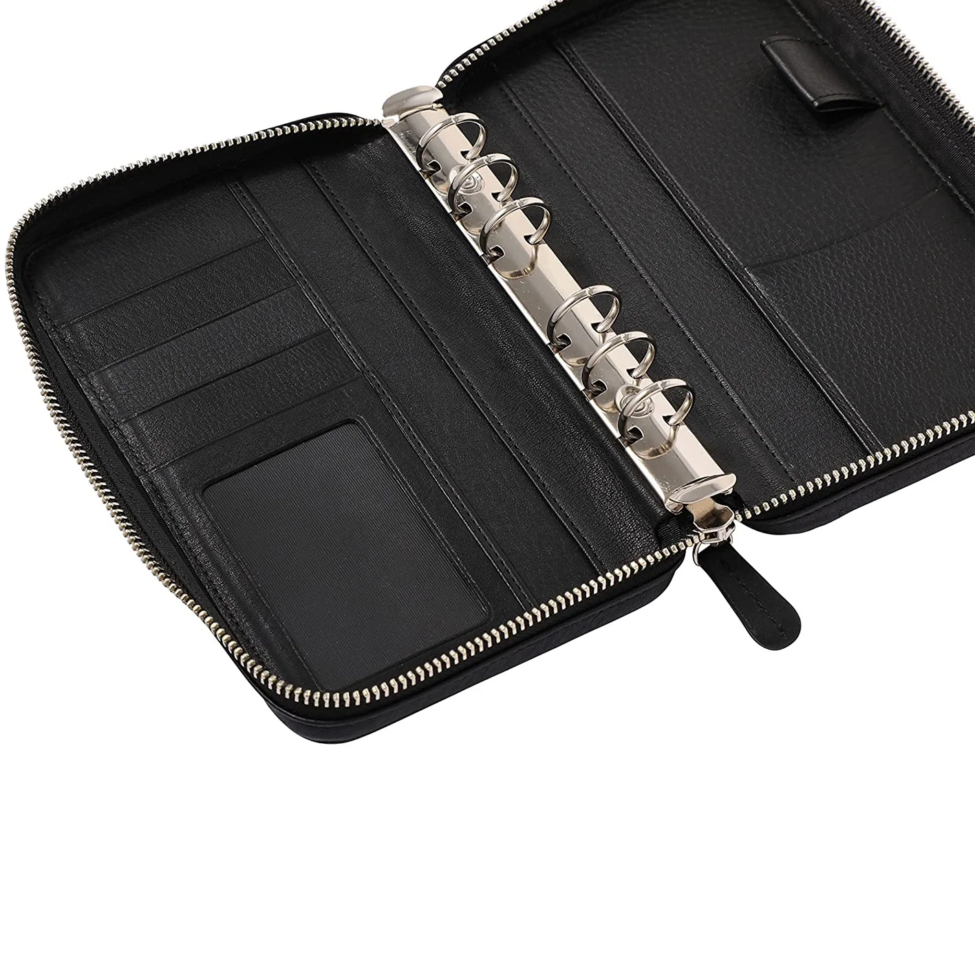 Large Capacity with 6 Ring Binder Passport Card Holder Money Saving Cash Budget Planner Zipper Wallet Wholesale Pu Leather Long