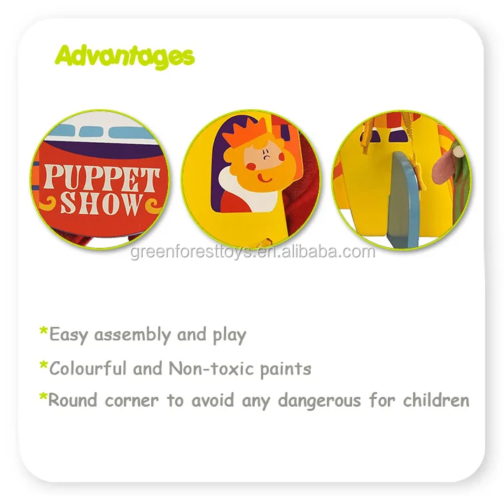 Kids Learning Toy Wood ToyTheatre Castle Role Pretend Play Set (puppets not included)