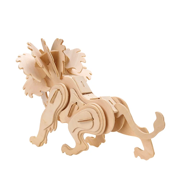 ECO-friendly Wood lion jigsaw Educational 3D Puzzle Wooden Assembly Puzzle Wood Building Model Craft Kit For Kids