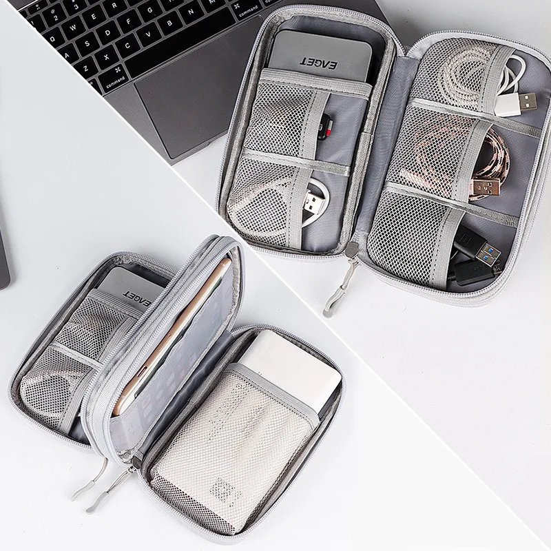 Дорожная цифровая сумка двухслойная Портативная USB-сумка для кабеля передачи данных наушников проводов внешний аккумулятор органайзер хранения