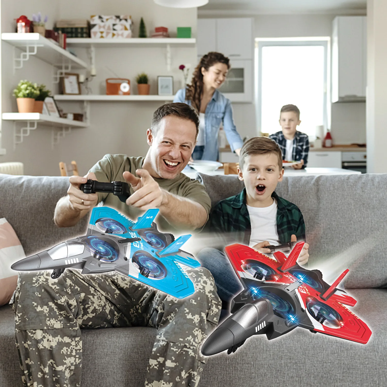 Hot selling outdoor 2.4G RC fighter jet four-axis airplane fighter rc toy remote control foam fighter for adults