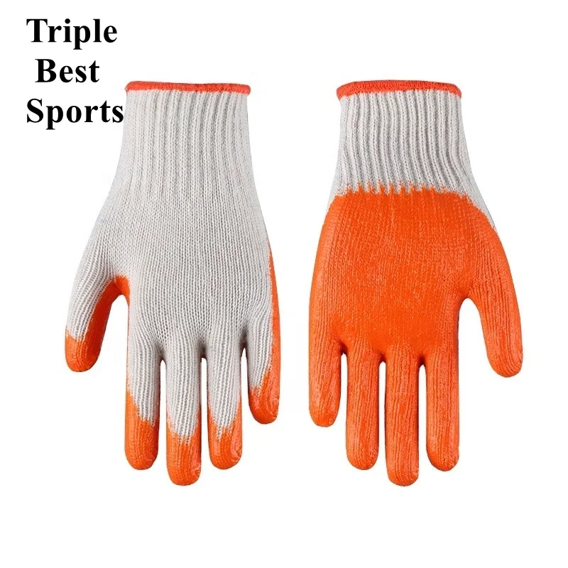 TB6 Orange latex rubber palm Smooth coated Natural white cotton liner work safety gloves