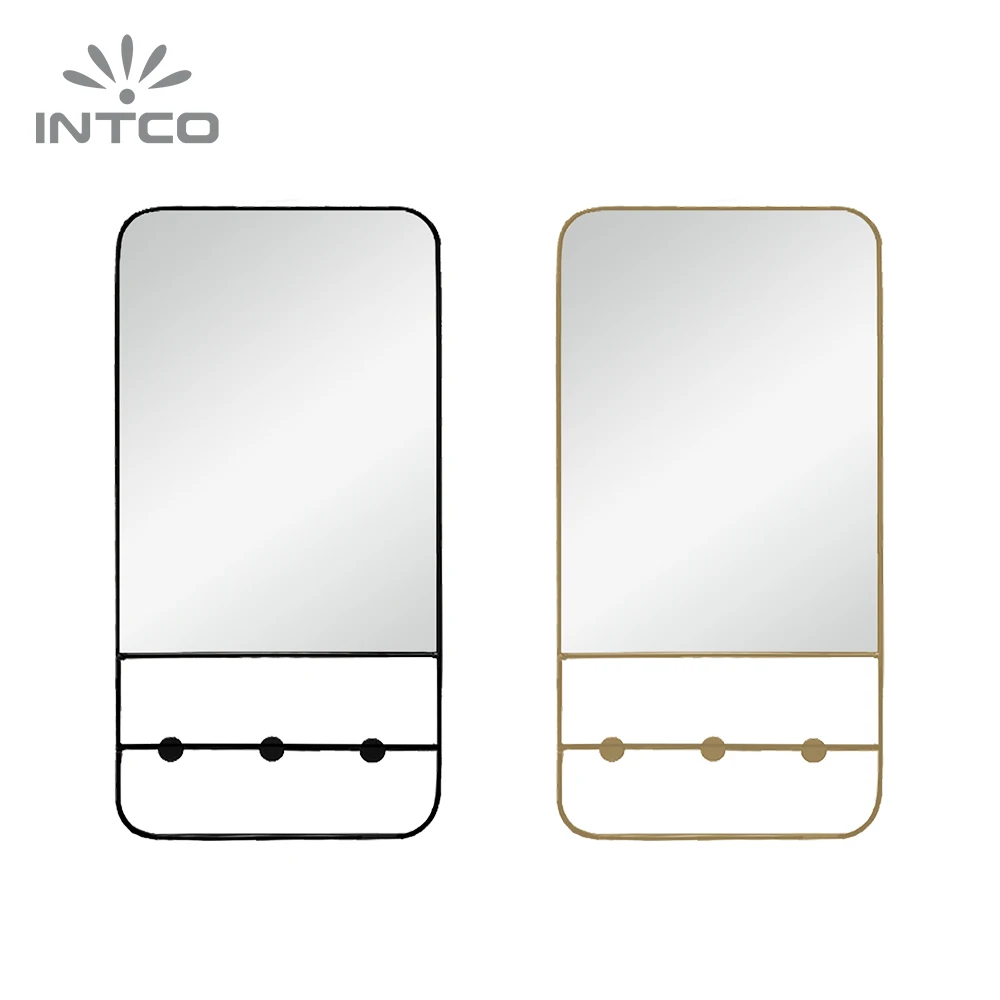 INTCO Wholesale New Arrival Modern Living Room Makeup Wall Decorative Metal Rectangle Framed Mirror with Shelf