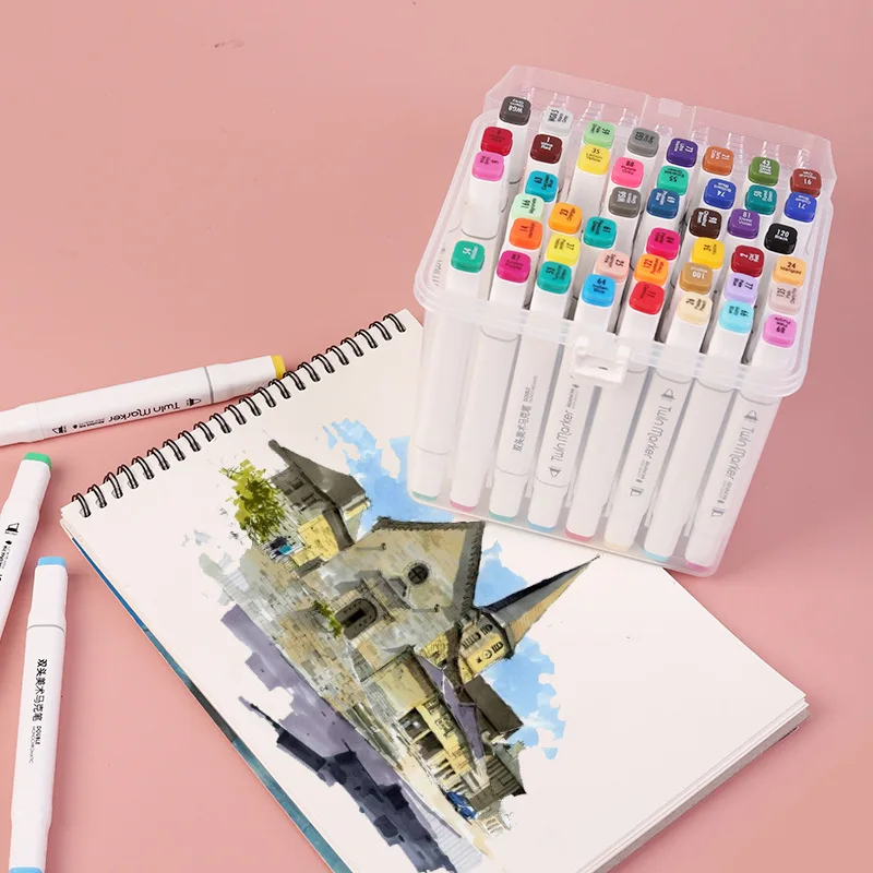 Factory price 48/80pcs/set stable quality twin tip markers for sketching art supplies alcohol sketch pen drawing twin marker