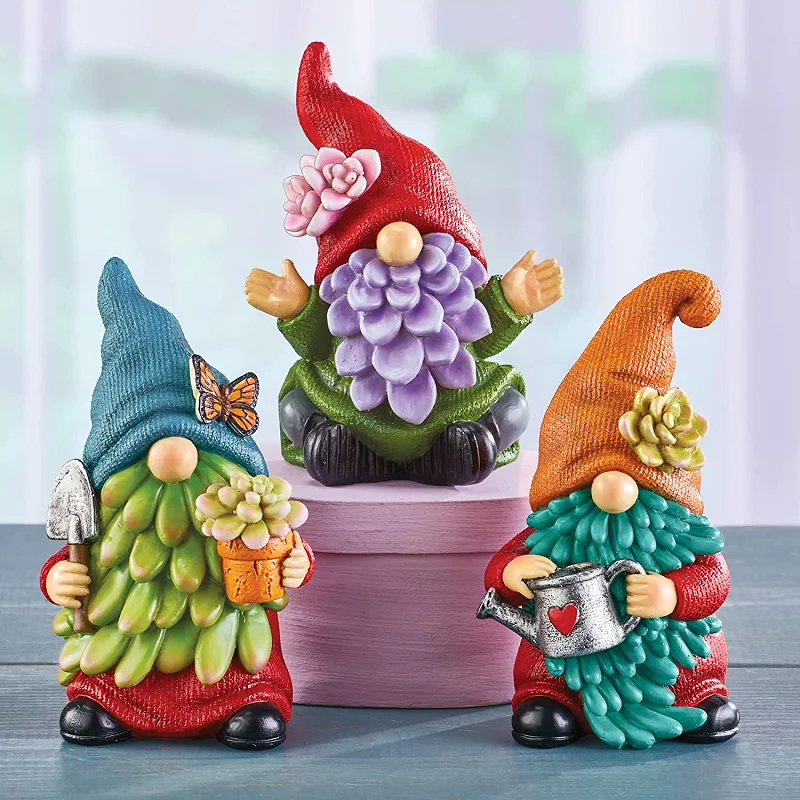 Set Of 3 Resin Dwarf Succulent Beard Resin Figurine Figurines Gnomes For Table Top Decoration