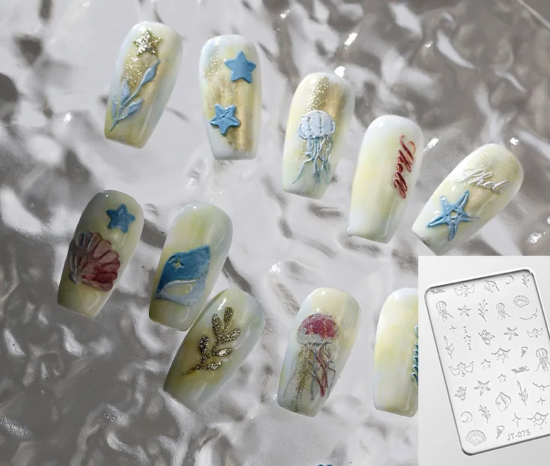 Silicone Nail Carving Mold Little Bear Flowers Mould Stamping Plate Nails Stencils