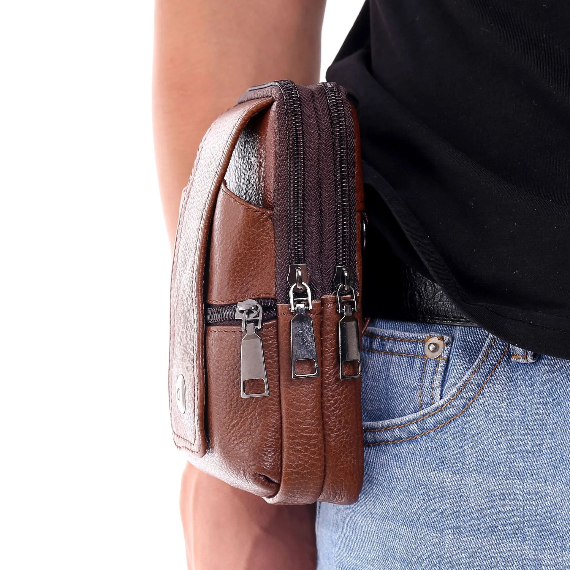 Wholesale High Quality Multifunctional Fashion Fanny Pack Gym Genuine Leather Mini Sport Waist Bags For Men