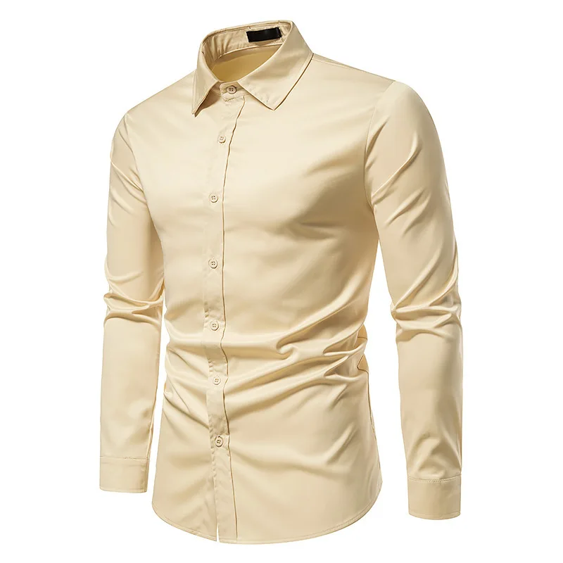 Cotton Autumn Outdoor Spot Slim-fit Ordinary Shirt Youth Pure Color Men Casual Shirt