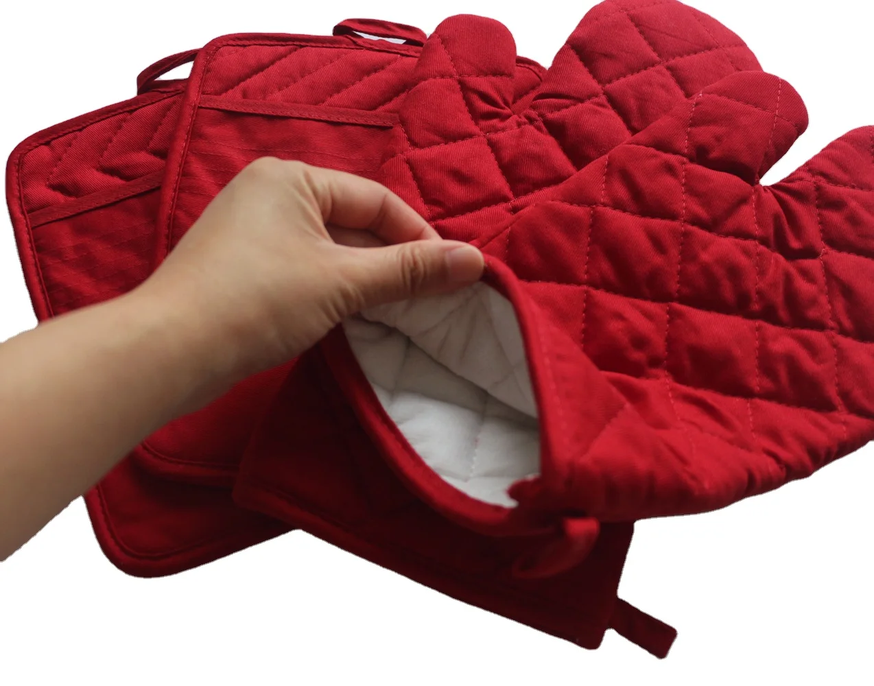 100%Cotton Christmas Red Oven Mitt and Potholder