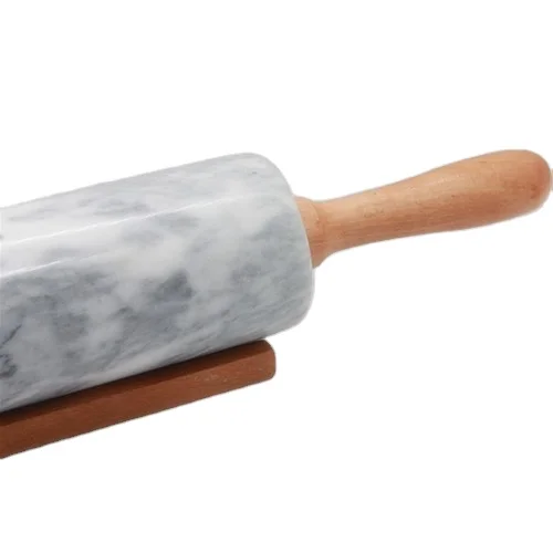 Gery White marble noodle rolling pin with wood handle