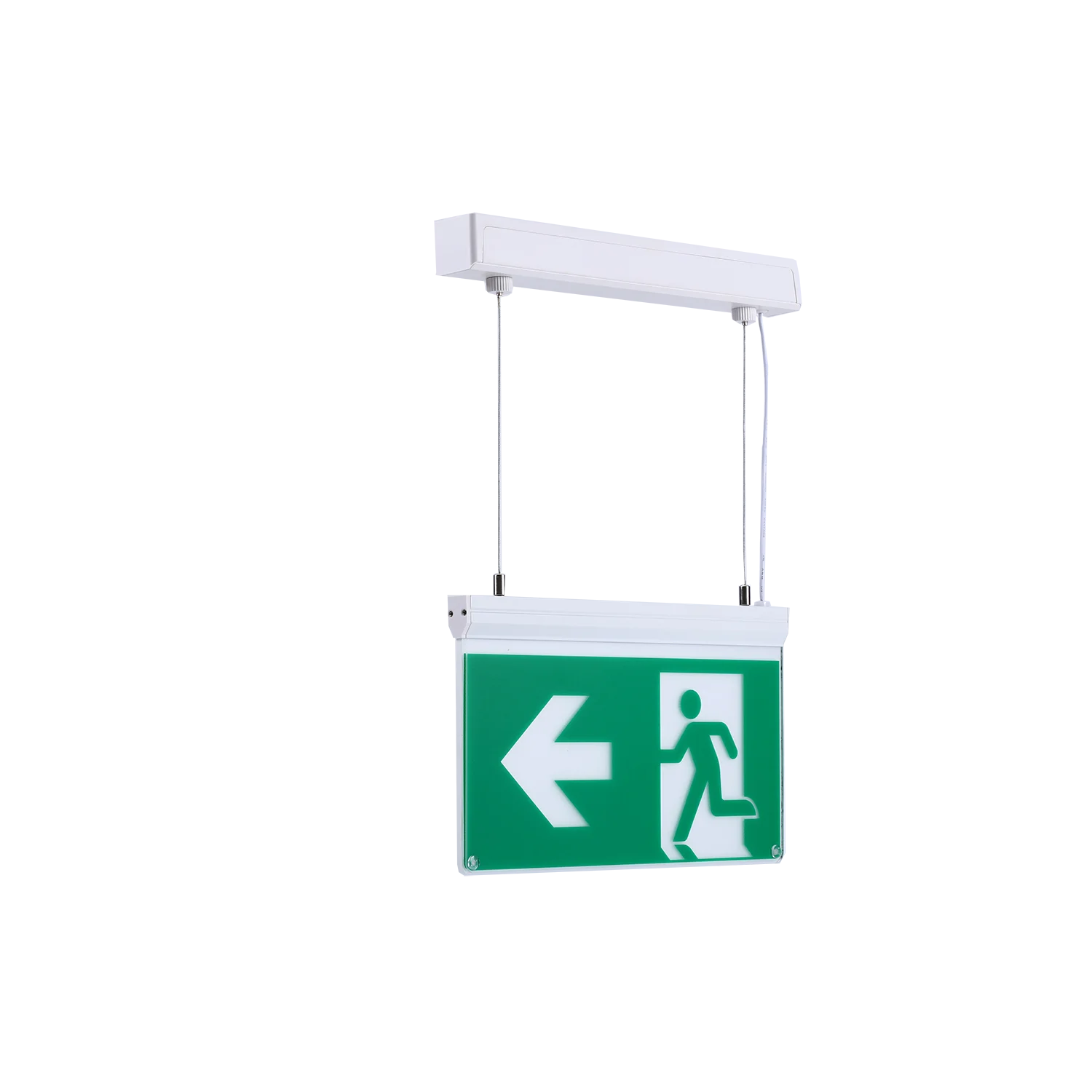 Pendant-mounted emergency exit sign