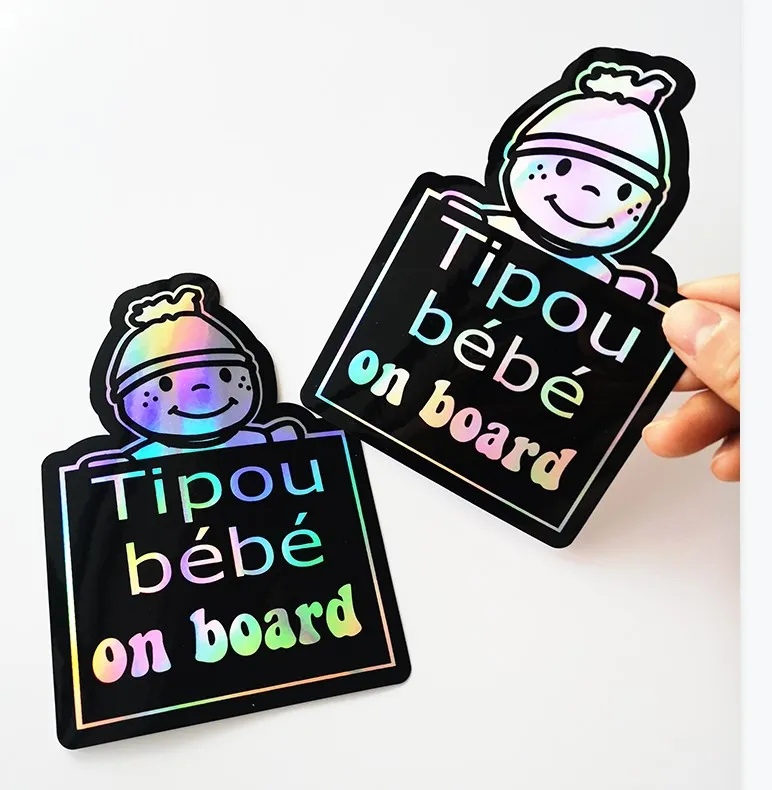 Custom High Quality Waterproof Rainbow Silver 3D Laser   Carton Die Cut Glitter Holographic Sticker