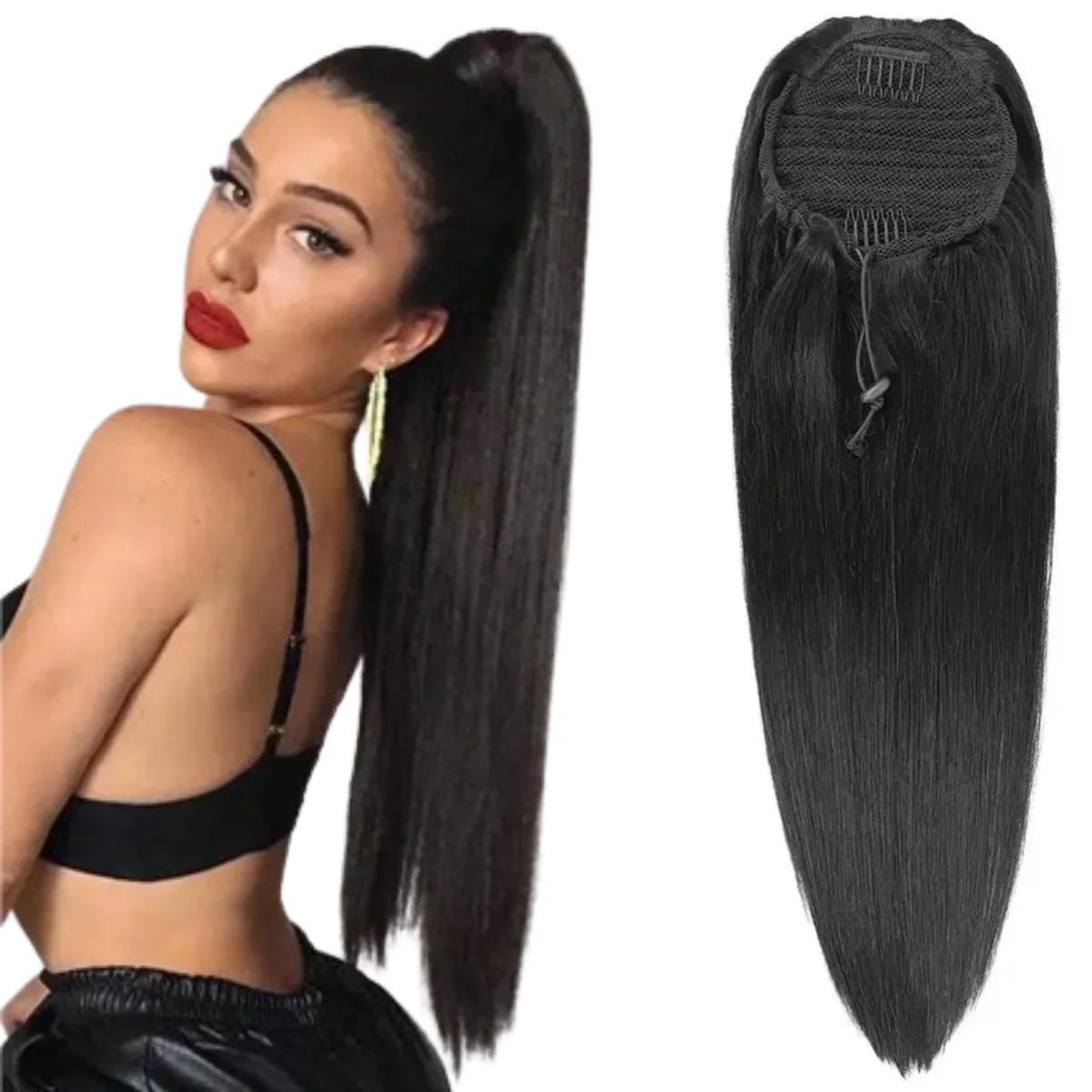 Straight Drawstring Ponytail Human Hair Real Natural Color Brazilian Hair Ponytail Clip In Extensions 10-34inch From Vietnam