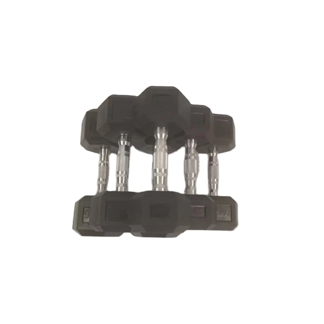 China Factory Provide High Quality Gym Cheap Rubber Coated 5 Pound 20kg Black Free Weights Set 15 Hexagonal Dumbbells