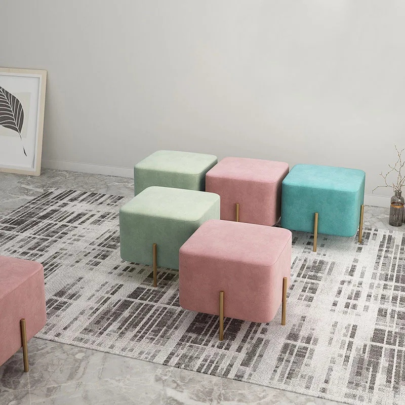 Living room furniture modern comfortable square stool living room stool with metal legs.