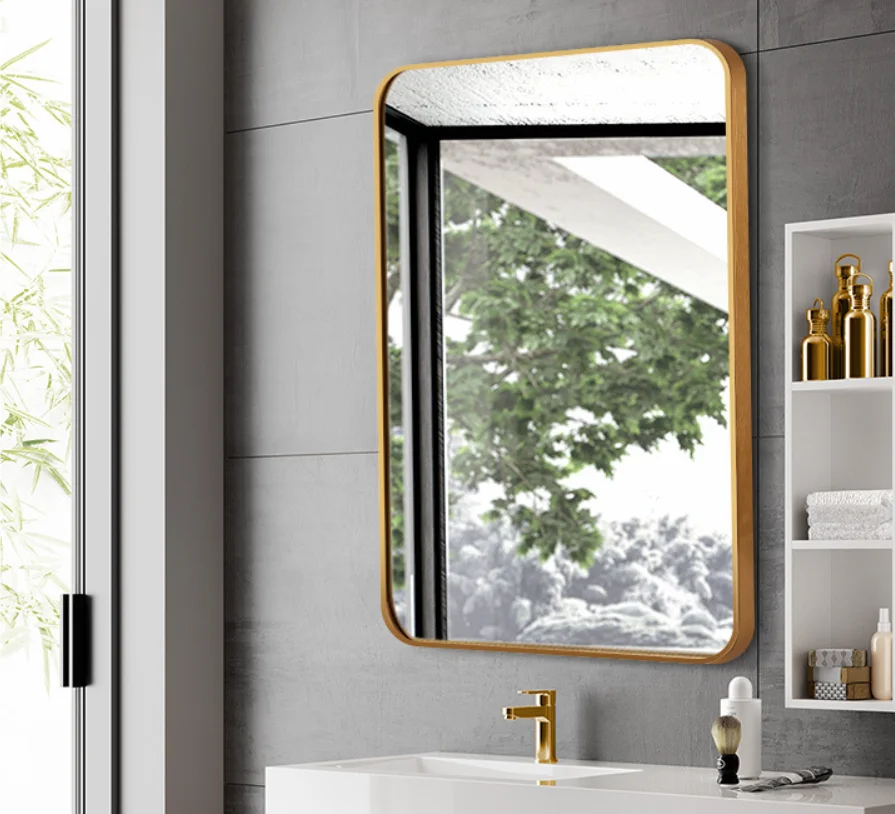 HD Glass Rectangular Mirror with Gold and Black Metal Frame for Bathroom Living Room and Vanity Use