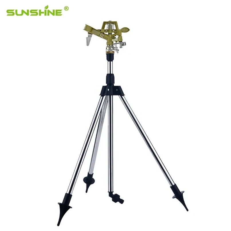 SUNSHINE Stainless Steel Tripod Lawn Automatic 360 Degree Brass Impact Rotating Stand Garden Sprinkler on Tripod Base