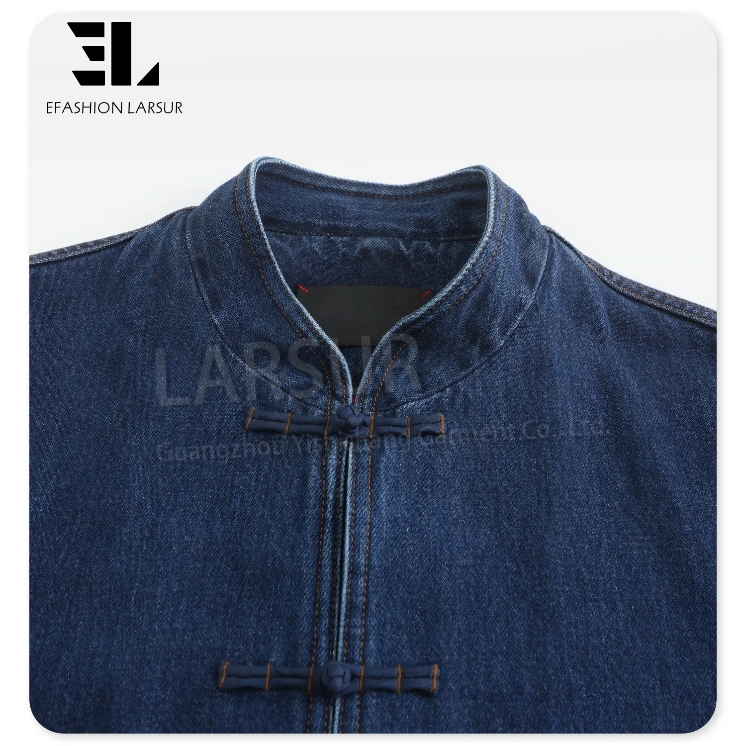 LARSUR clothing manufacturers custom New Chinese Style denim jacket with chinese closure frog knots denim tang suit jacket