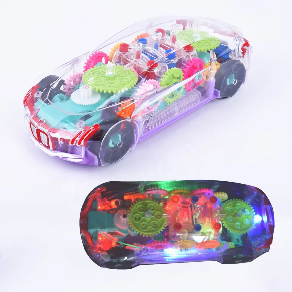 Transformation Toys Transparent Gear 360 Degree Rotation Concept Transparent universal wheel car toy  with Music Light