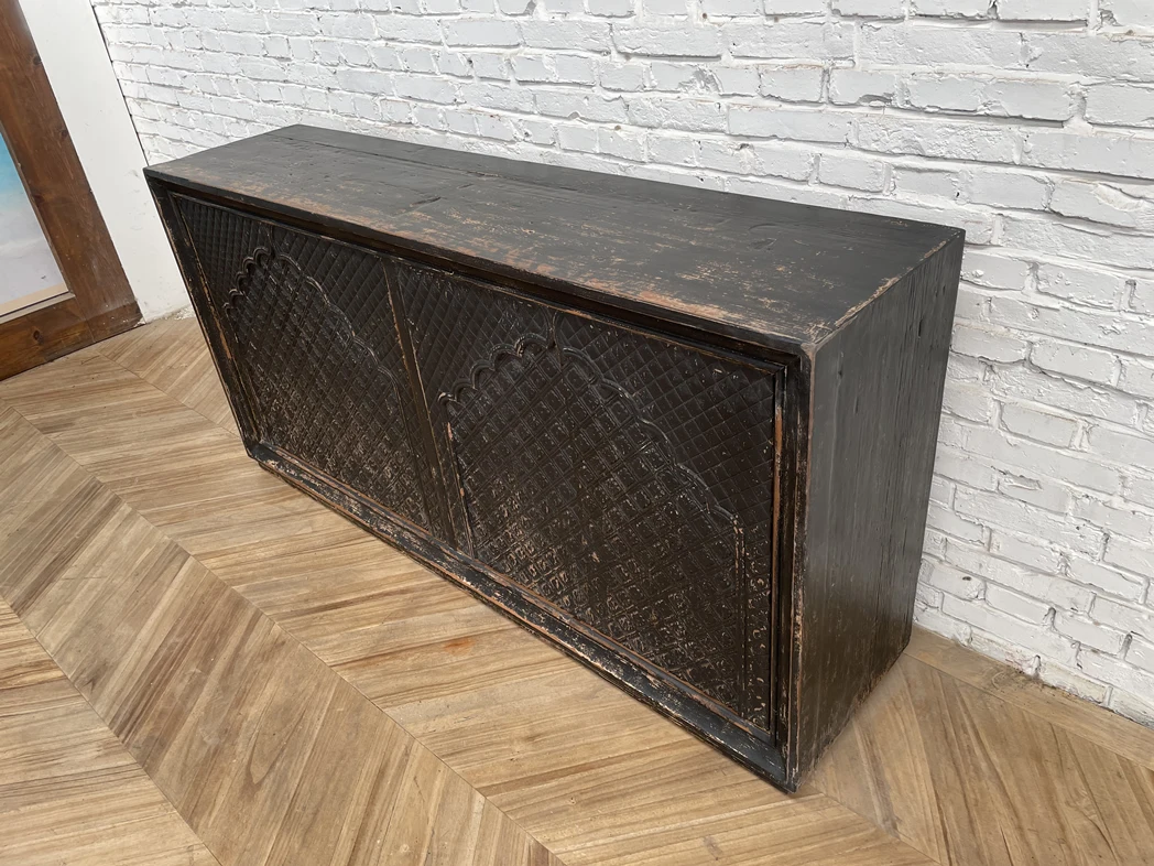 Chinese Antique Handcrafted Wooden Sideboard Rustic Carving White Wash Buffet Living Room Distressed Shabby Chic Cabinet