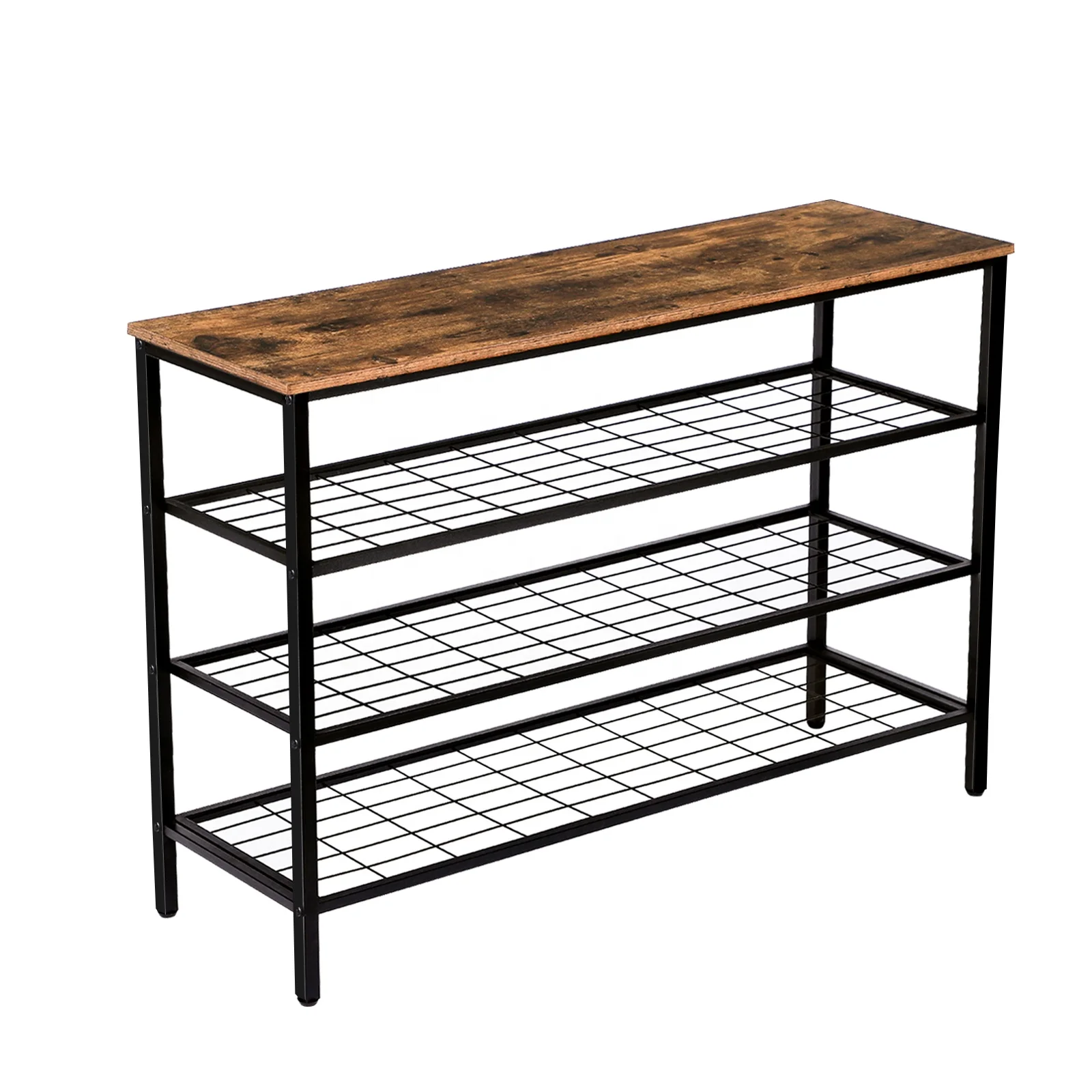 Hoobro 4 layers shoe storage shelf wooden table metal leg wire mesh shoes organizer stand rack