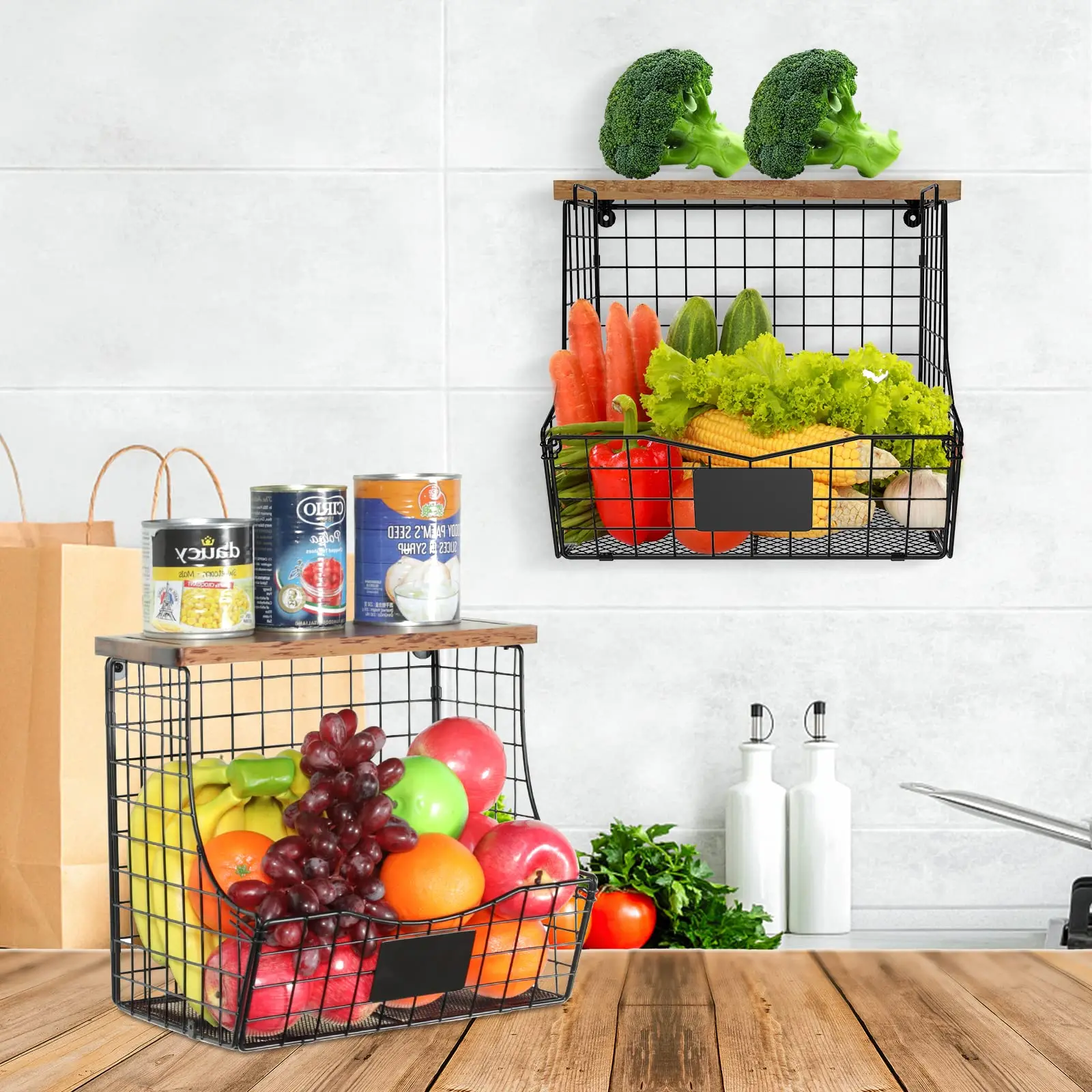 Горячая распродажа 3 упаковки складная корзина для хранения подвесные металлические корзины проволочные фруктов овощей кухни
