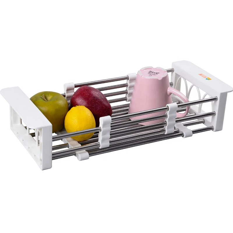 304 Stainless Steel Width Extendable Dish Bowl Storage Rack Over Sink Vegetable Wash Basket Rack Dish Drainer for Kitchen