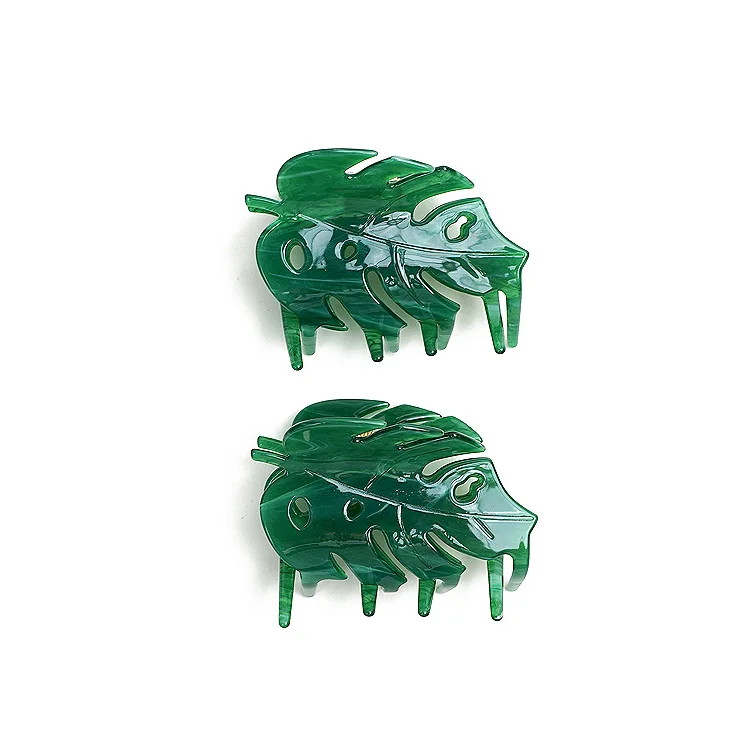 CANYUAN High quality unique design tortoise-back bamboo shape acetate claw green leaves Lady acetate hair claw clip custom