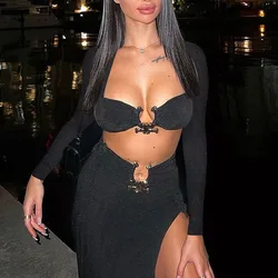 Women Long Sleeves Bodycon Dress Women Sexy Two Piece Sets New 2022