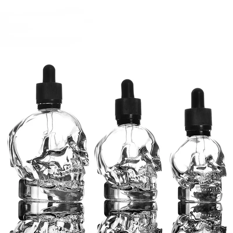 
Halloween Product 30ml Skull Shaped Glass Bottle For Essential Oil Package 