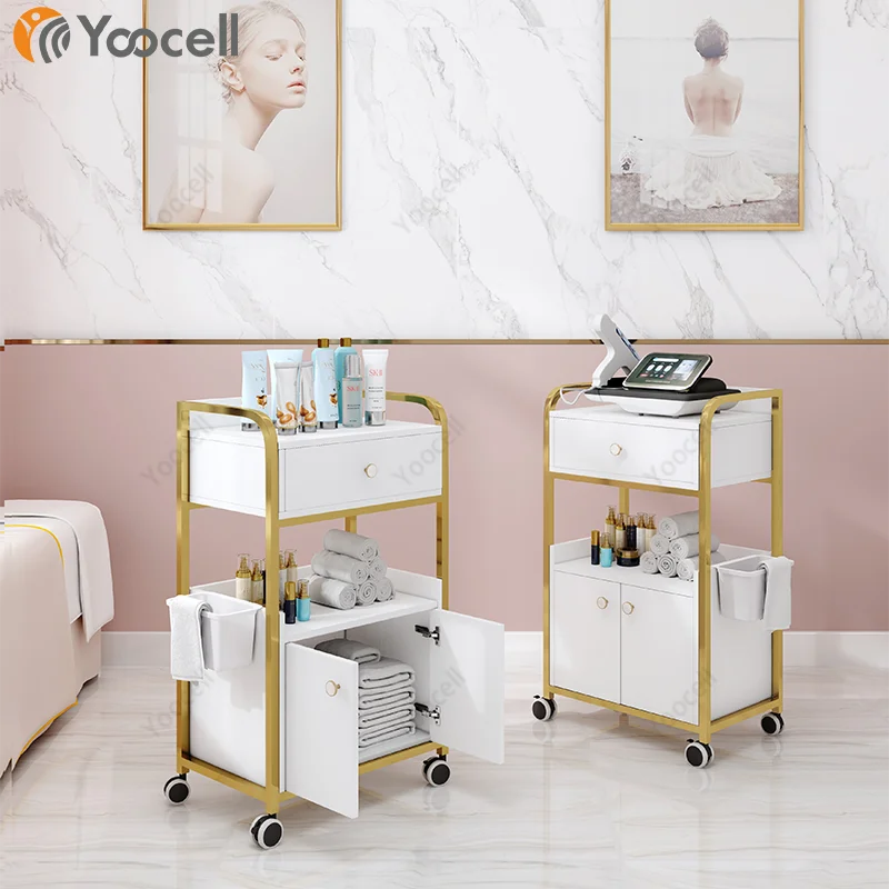 Yoocell Роскошная тележка для салона красоты bomboo с золотой рамкой белого цвета колесами продажа